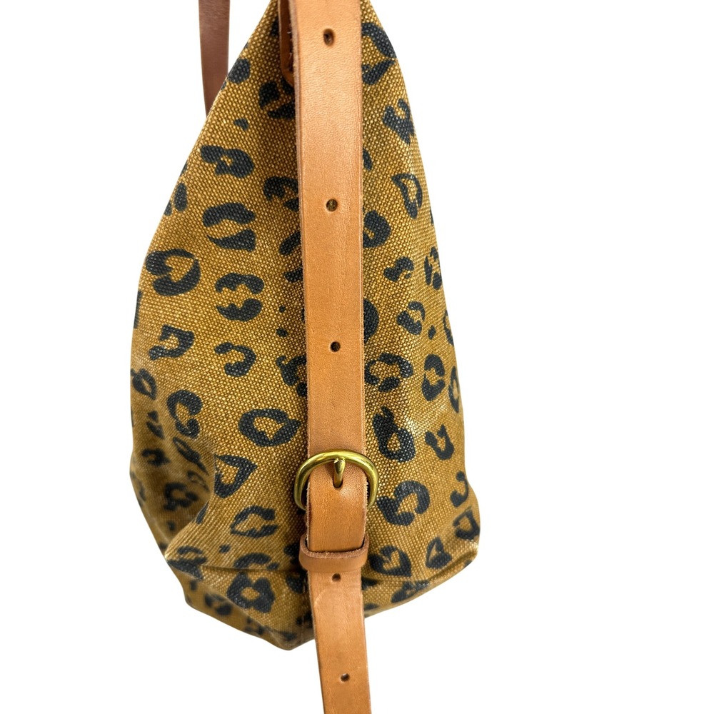 Madewell Canvas Sling Bag Leopard Print Tan Brown Leather Strap Crescent Bag - Picture 8 of 10